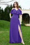 Romance and flirty Chiffon Flutter Sleeves Bridesmaid Dress cold shoulder Formal Evening Dresses