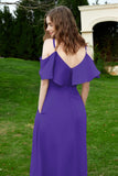 Romance and flirty Chiffon Flutter Sleeves Bridesmaid Dress cold shoulder Formal Evening Dresses