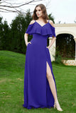 Romance and flirty Chiffon Flutter Sleeves Bridesmaid Dress cold shoulder Formal Evening Dresses