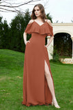 Romance and flirty Chiffon Flutter Sleeves Bridesmaid Dress cold shoulder Formal Evening Dresses