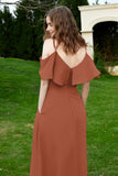 Romance and flirty Chiffon Flutter Sleeves Bridesmaid Dress cold shoulder Formal Evening Dresses
