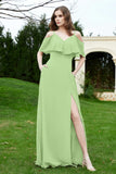 Romance and flirty Chiffon Flutter Sleeves Bridesmaid Dress cold shoulder Formal Evening Dresses