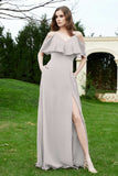 Romance and flirty Chiffon Flutter Sleeves Bridesmaid Dress cold shoulder Formal Evening Dresses