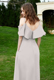 Romance and flirty Chiffon Flutter Sleeves Bridesmaid Dress cold shoulder Formal Evening Dresses