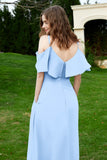 Romance and flirty Chiffon Flutter Sleeves Bridesmaid Dress cold shoulder Formal Evening Dresses