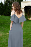 Romance and flirty Chiffon Flutter Sleeves Bridesmaid Dress cold shoulder Formal Evening Dresses