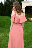 Romance and flirty Chiffon Flutter Sleeves Bridesmaid Dress cold shoulder Formal Evening Dresses