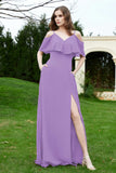 Romance and flirty Chiffon Flutter Sleeves Bridesmaid Dress cold shoulder Formal Evening Dresses