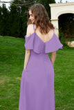 Romance and flirty Chiffon Flutter Sleeves Bridesmaid Dress cold shoulder Formal Evening Dresses