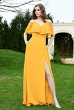 Romance and flirty Chiffon Flutter Sleeves Bridesmaid Dress cold shoulder Formal Evening Dresses