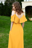 Romance and flirty Chiffon Flutter Sleeves Bridesmaid Dress cold shoulder Formal Evening Dresses