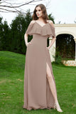 Romance and flirty Chiffon Flutter Sleeves Bridesmaid Dress cold shoulder Formal Evening Dresses