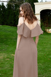 Romance and flirty Chiffon Flutter Sleeves Bridesmaid Dress cold shoulder Formal Evening Dresses