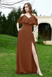 Romance and flirty Chiffon Flutter Sleeves Bridesmaid Dress cold shoulder Formal Evening Dresses