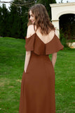 Romance and flirty Chiffon Flutter Sleeves Bridesmaid Dress cold shoulder Formal Evening Dresses