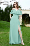 Romance and flirty Chiffon Flutter Sleeves Bridesmaid Dress cold shoulder Formal Evening Dresses