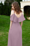 Romance and flirty Chiffon Flutter Sleeves Bridesmaid Dress cold shoulder Formal Evening Dresses
