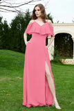 Romance and flirty Chiffon Flutter Sleeves Bridesmaid Dress cold shoulder Formal Evening Dresses