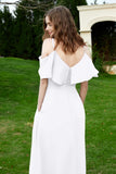 Romance and flirty Chiffon Flutter Sleeves Bridesmaid Dress cold shoulder Formal Evening Dresses
