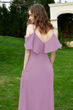 Romance and flirty Chiffon Flutter Sleeves Bridesmaid Dress cold shoulder Formal Evening Dresses