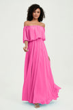 Boho Bridesmaid Dresses Ruffles Flutter Sleeves Formal Evening Dress Chiffon Off the Shoulder Gowns