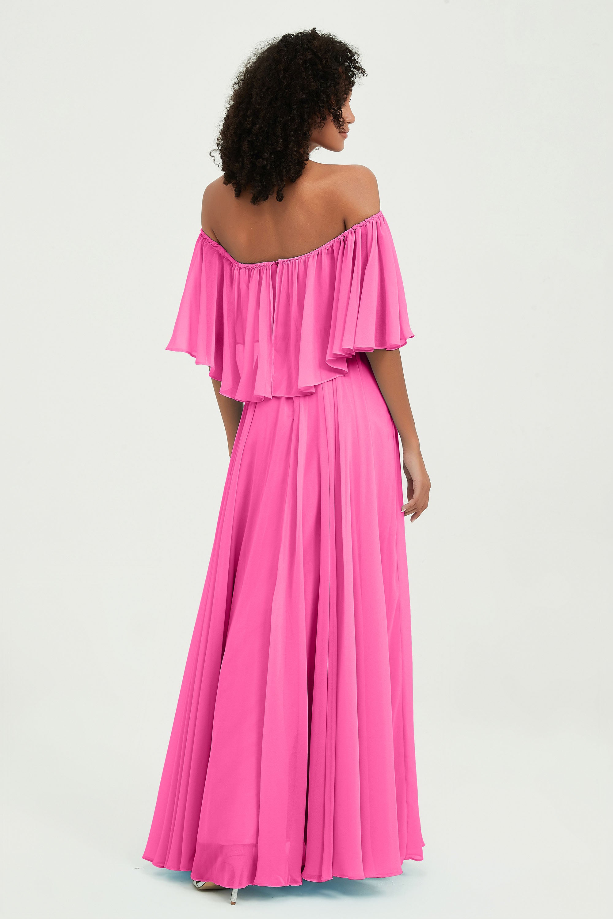 Boho Bridesmaid Dresses Ruffles Flutter Sleeves Formal Evening Dress Chiffon Off the Shoulder Gowns