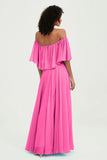 Boho Bridesmaid Dresses Ruffles Flutter Sleeves Formal Evening Dress Chiffon Off the Shoulder Gowns