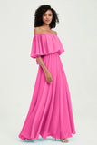 Boho Bridesmaid Dresses Ruffles Flutter Sleeves Formal Evening Dress Chiffon Off the Shoulder Gowns