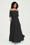 Boho Bridesmaid Dresses Ruffles Flutter Sleeves Formal Evening Dress Chiffon Off the Shoulder Gowns