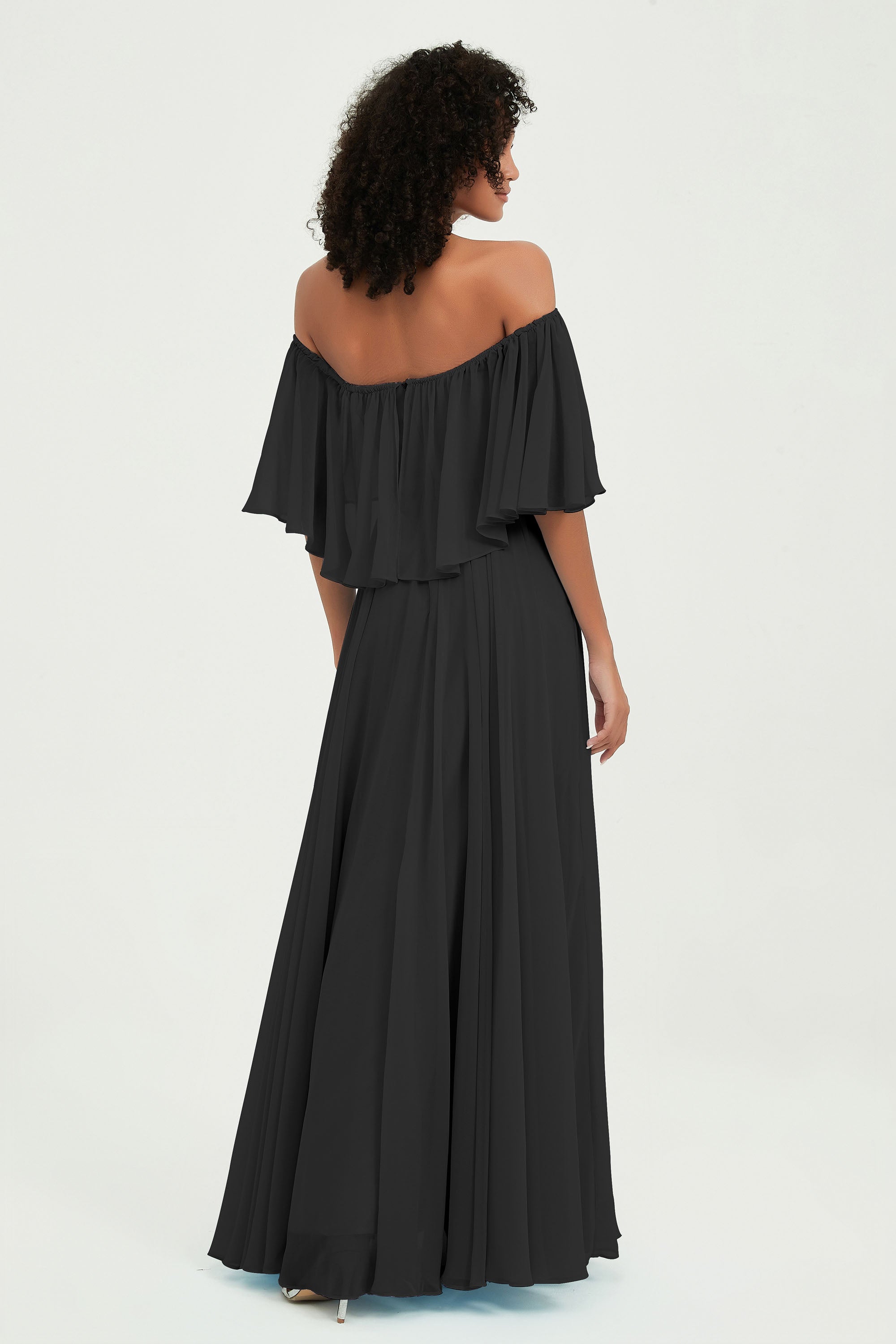 Boho Bridesmaid Dresses Ruffles Flutter Sleeves Formal Evening Dress Chiffon Off the Shoulder Gowns