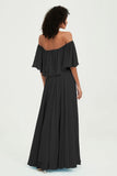 Boho Bridesmaid Dresses Ruffles Flutter Sleeves Formal Evening Dress Chiffon Off the Shoulder Gowns