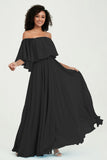 Boho Bridesmaid Dresses Ruffles Flutter Sleeves Formal Evening Dress Chiffon Off the Shoulder Gowns