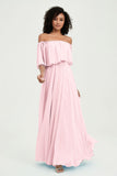Boho Bridesmaid Dresses Ruffles Flutter Sleeves Formal Evening Dress Chiffon Off the Shoulder Gowns