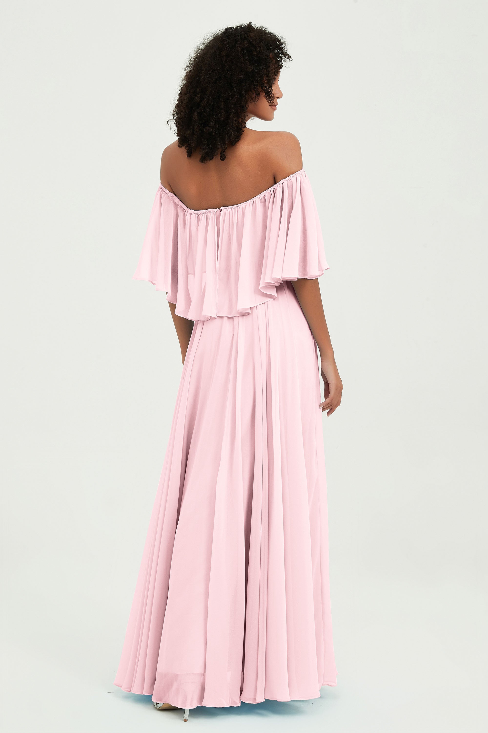Boho Bridesmaid Dresses Ruffles Flutter Sleeves Formal Evening Dress Chiffon Off the Shoulder Gowns