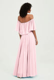 Boho Bridesmaid Dresses Ruffles Flutter Sleeves Formal Evening Dress Chiffon Off the Shoulder Gowns