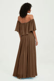 Boho Bridesmaid Dresses Ruffles Flutter Sleeves Formal Evening Dress Chiffon Off the Shoulder Gowns