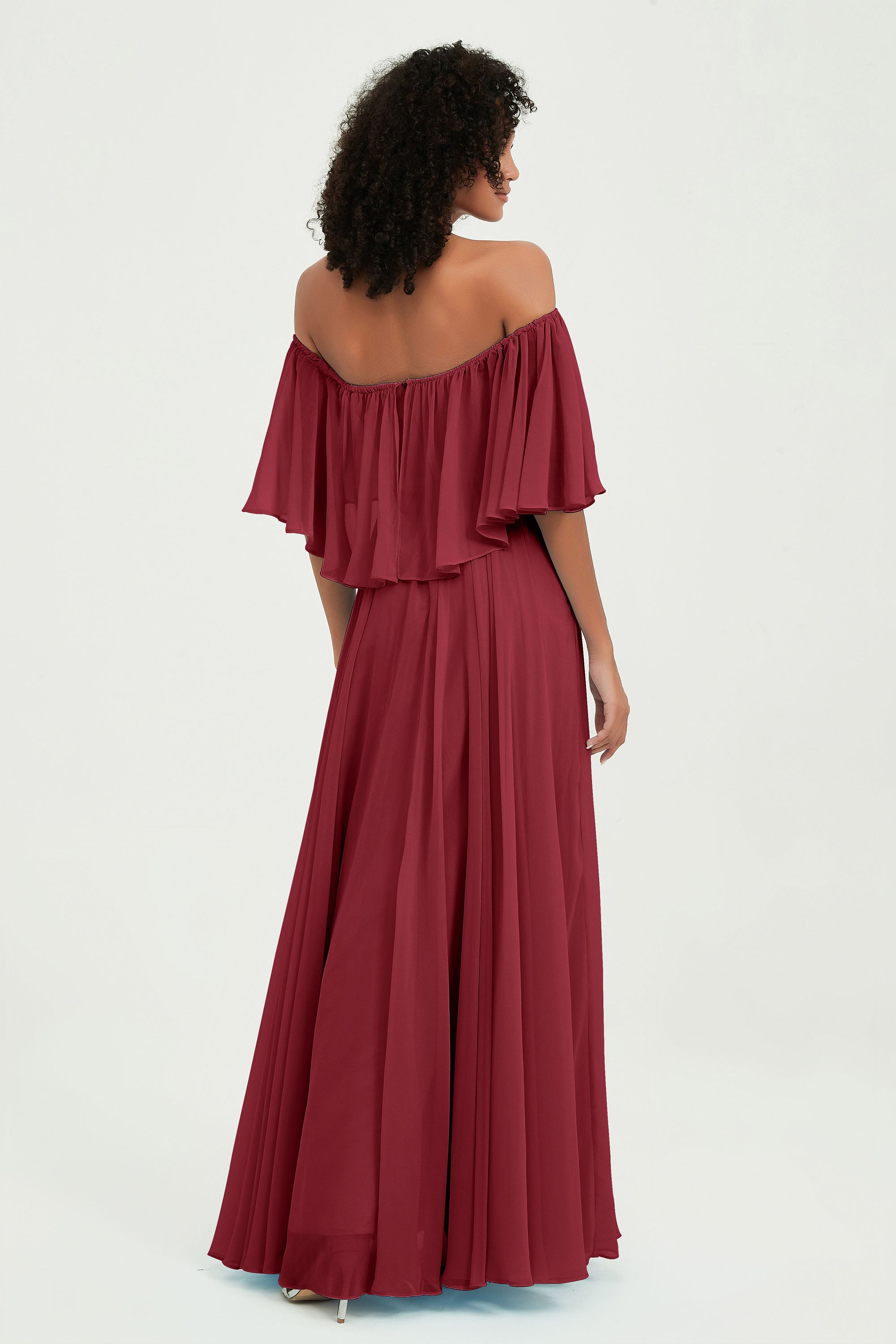 Boho Bridesmaid Dresses Ruffles Flutter Sleeves Formal Evening Dress Chiffon Off the Shoulder Gowns