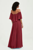 Boho Bridesmaid Dresses Ruffles Flutter Sleeves Formal Evening Dress Chiffon Off the Shoulder Gowns