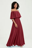 Boho Bridesmaid Dresses Ruffles Flutter Sleeves Formal Evening Dress Chiffon Off the Shoulder Gowns