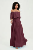 Boho Bridesmaid Dresses Ruffles Flutter Sleeves Formal Evening Dress Chiffon Off the Shoulder Gowns
