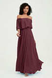 Boho Bridesmaid Dresses Ruffles Flutter Sleeves Formal Evening Dress Chiffon Off the Shoulder Gowns