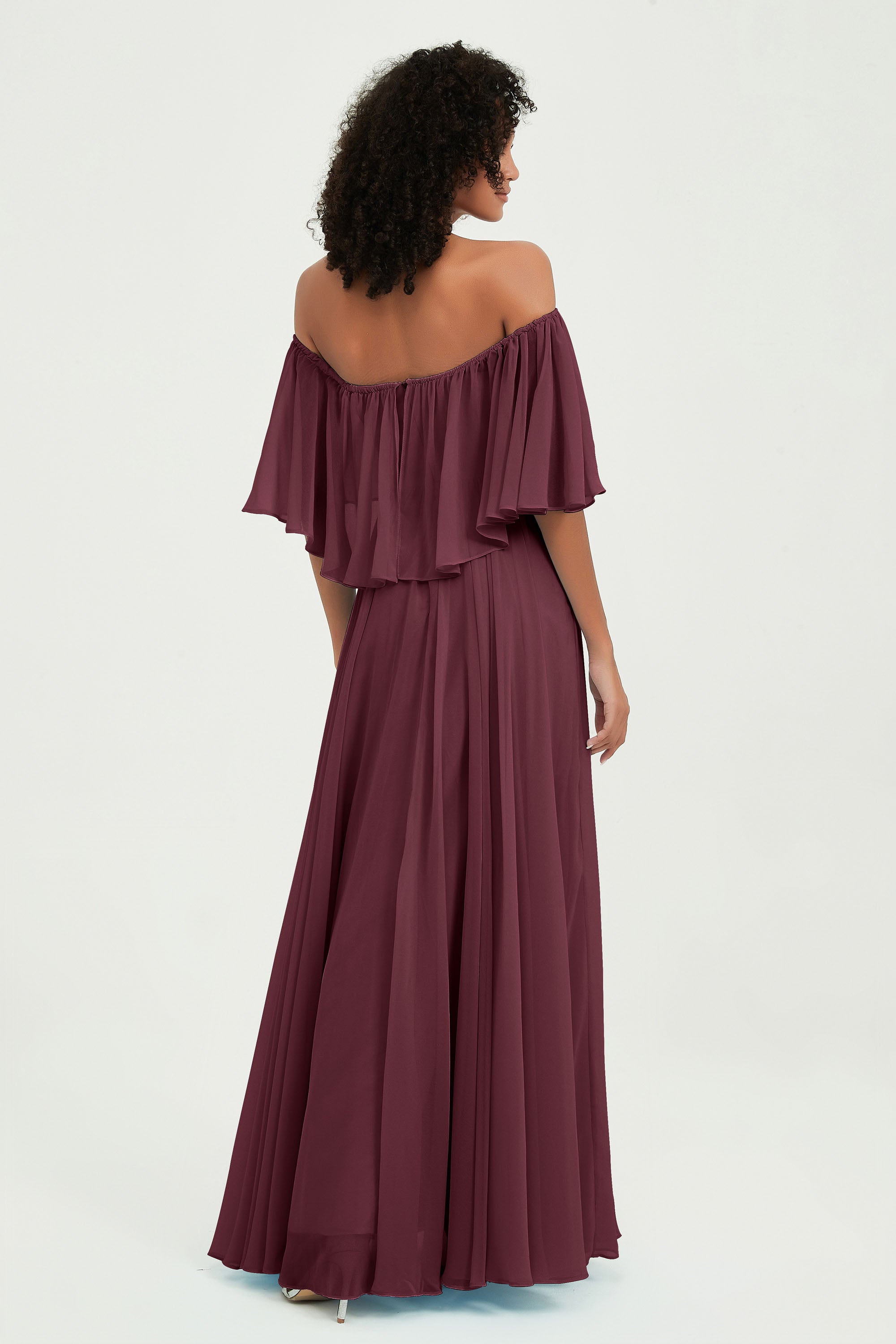 Boho Bridesmaid Dresses Ruffles Flutter Sleeves Formal Evening Dress Chiffon Off the Shoulder Gowns