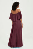Boho Bridesmaid Dresses Ruffles Flutter Sleeves Formal Evening Dress Chiffon Off the Shoulder Gowns