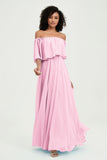 Boho Bridesmaid Dresses Ruffles Flutter Sleeves Formal Evening Dress Chiffon Off the Shoulder Gowns