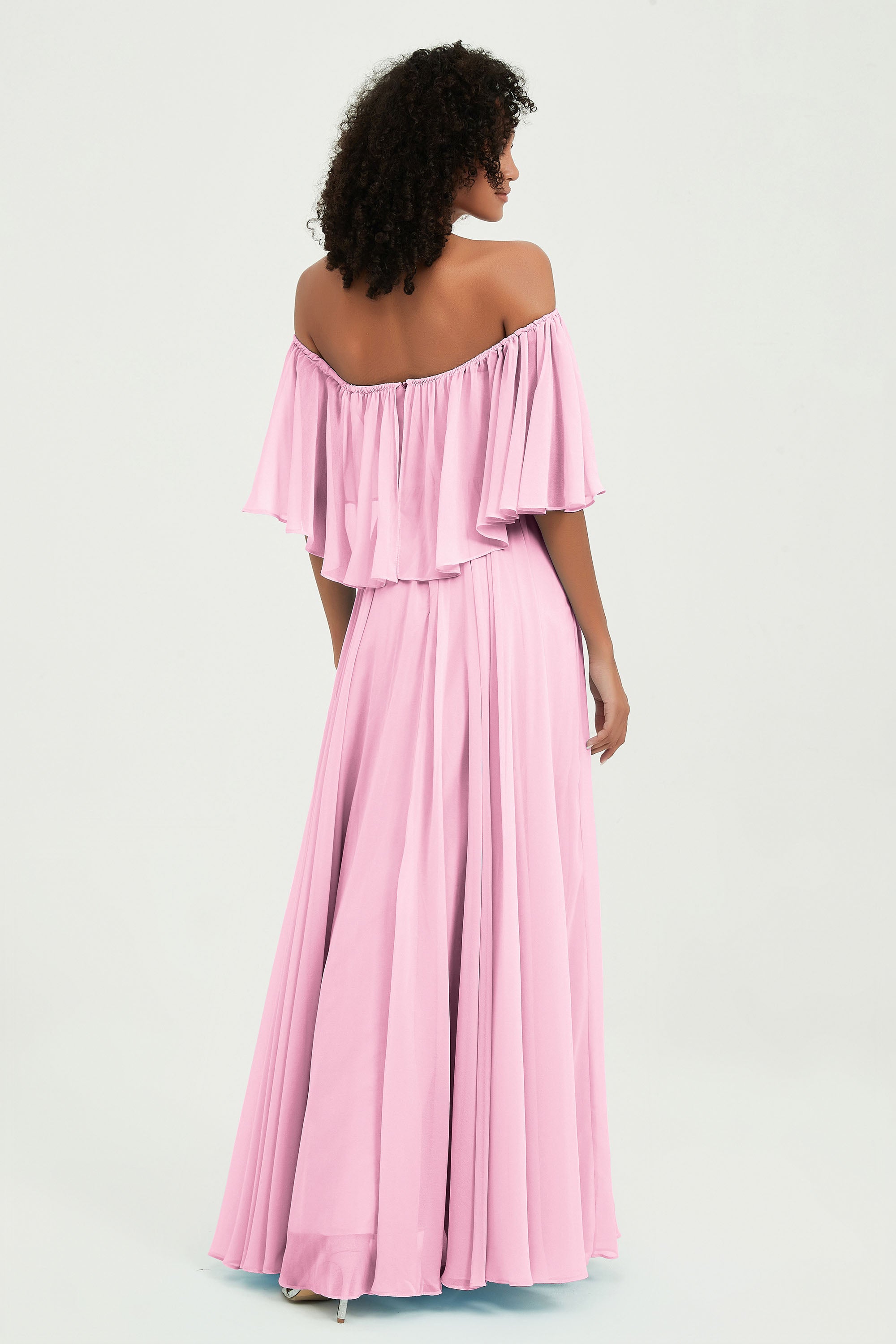 Boho Bridesmaid Dresses Ruffles Flutter Sleeves Formal Evening Dress Chiffon Off the Shoulder Gowns