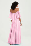 Boho Bridesmaid Dresses Ruffles Flutter Sleeves Formal Evening Dress Chiffon Off the Shoulder Gowns