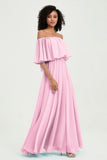 Boho Bridesmaid Dresses Ruffles Flutter Sleeves Formal Evening Dress Chiffon Off the Shoulder Gowns