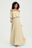 Boho Bridesmaid Dresses Ruffles Flutter Sleeves Formal Evening Dress Chiffon Off the Shoulder Gowns