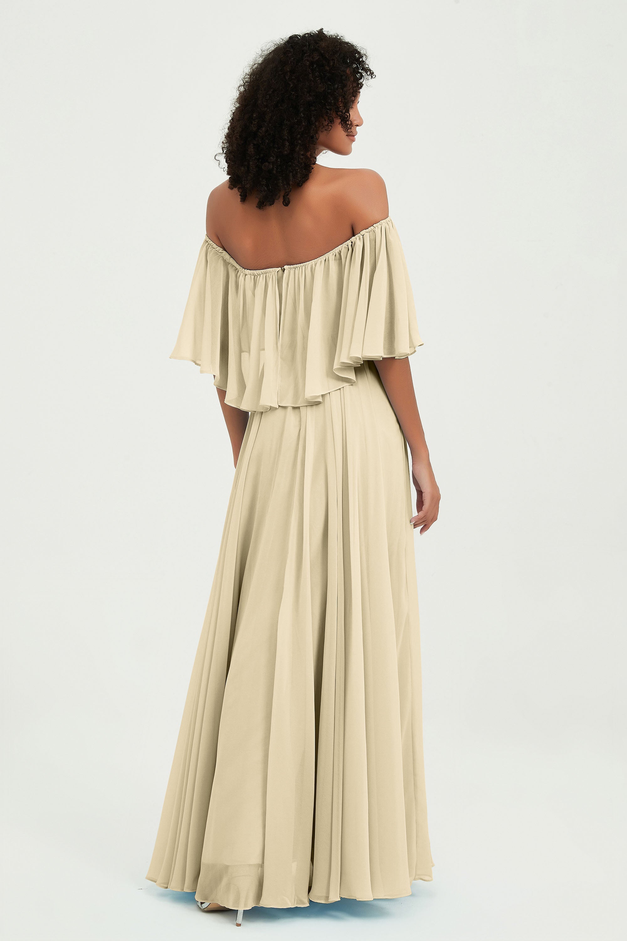 Boho Bridesmaid Dresses Ruffles Flutter Sleeves Formal Evening Dress Chiffon Off the Shoulder Gowns