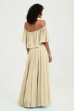 Boho Bridesmaid Dresses Ruffles Flutter Sleeves Formal Evening Dress Chiffon Off the Shoulder Gowns